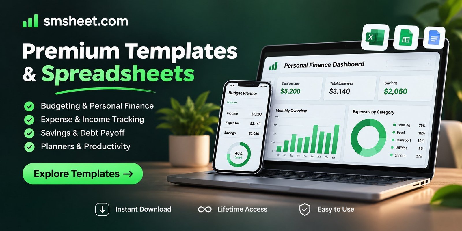 SMSheet premium spreadsheet banner